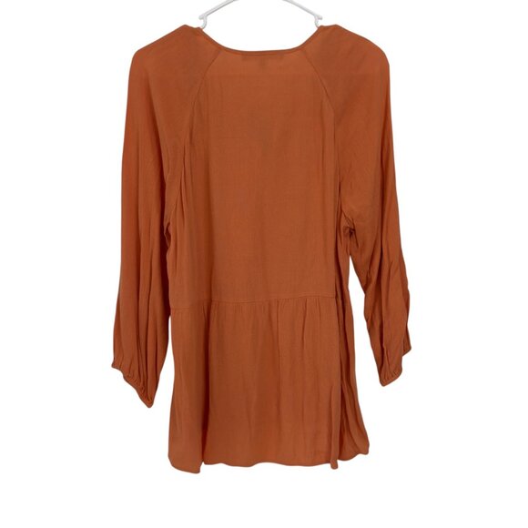 Daniel Rainn Women SZ M Orange Boho Peasant Top Embroidered Front & Tie Neck - Picture 8 of 15